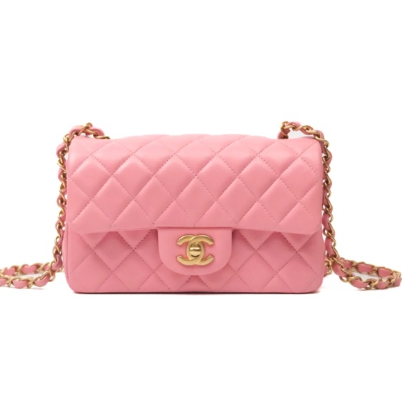 Chanel Quilted Mini Rectangular Pink Lambskin Gold Hardware - Picture 1 of 16
